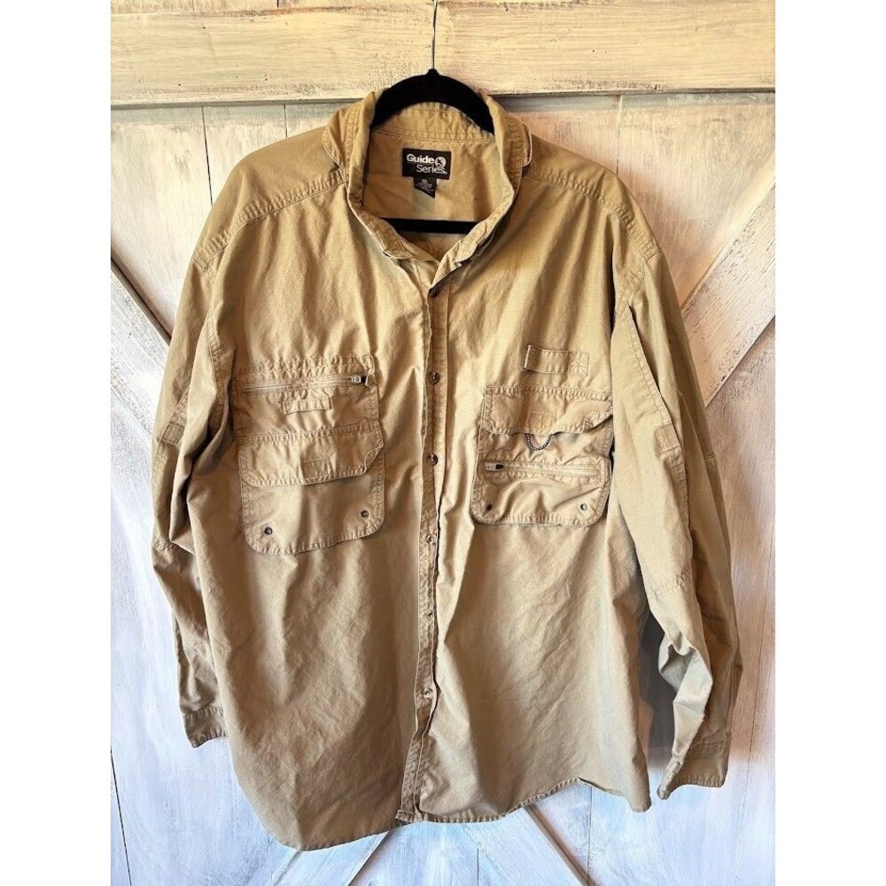 VINTAGE Guide Series Long Sleeve Flannel Shirt Men's 2XL Tan Button Up XXL